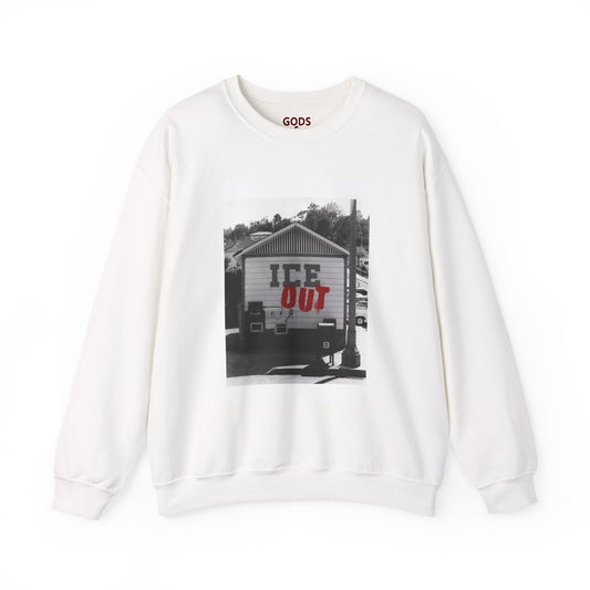 Crewneck Sweatshirt — 'ICE OUT' Retro Gas Station Photo Graphic