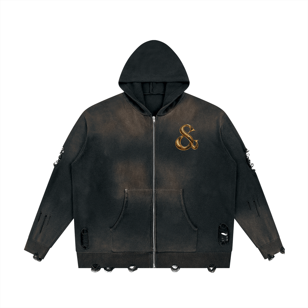 godsandgold,Aftermath,hoodie,ziphoodie,knithoodie,distressed,heavyweight,100percentcotton,oversized,black,streetwear,luxurystreetwear,unisex