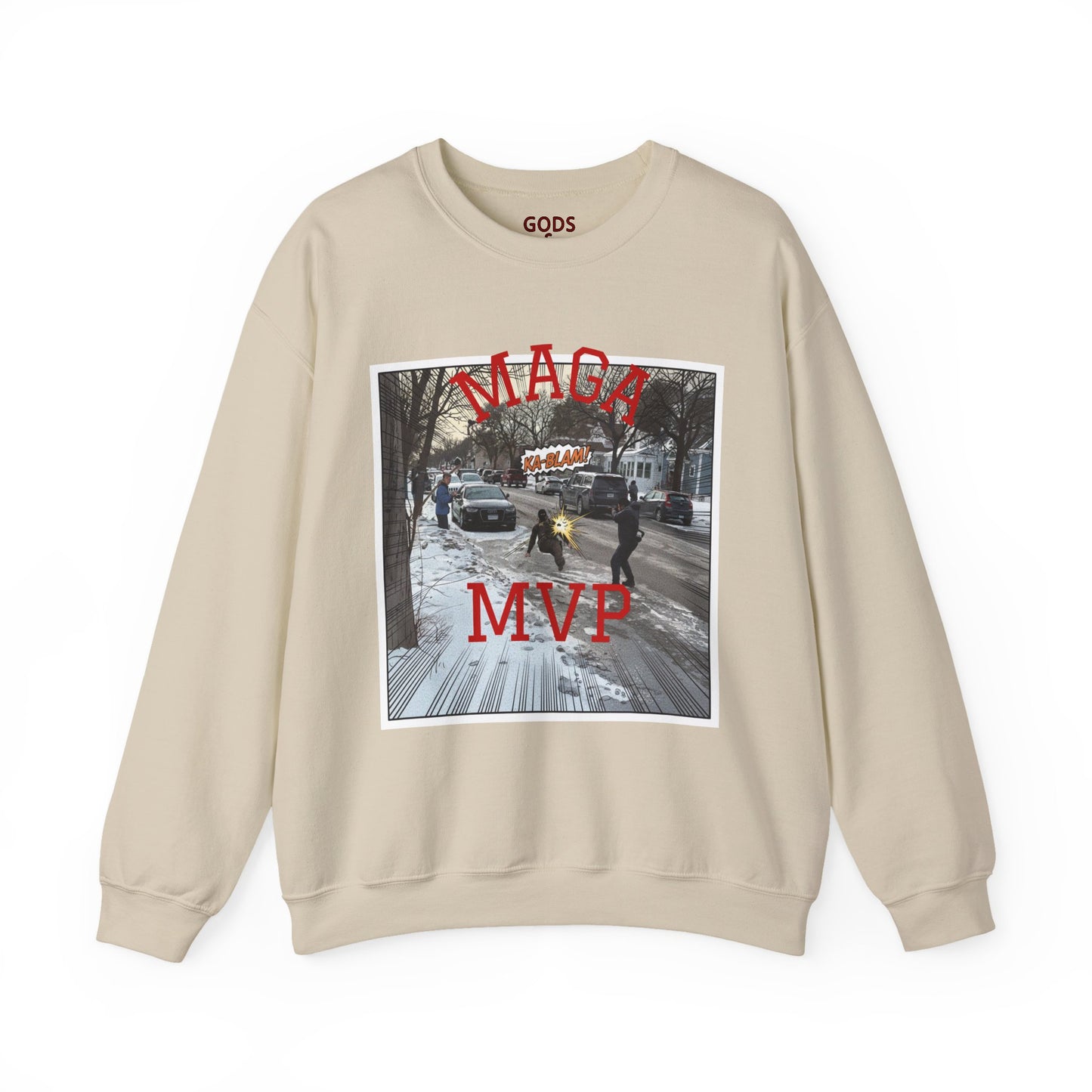 Crewneck Sweatshirt — "MAGA MVP" Graphic Winter Street Scene