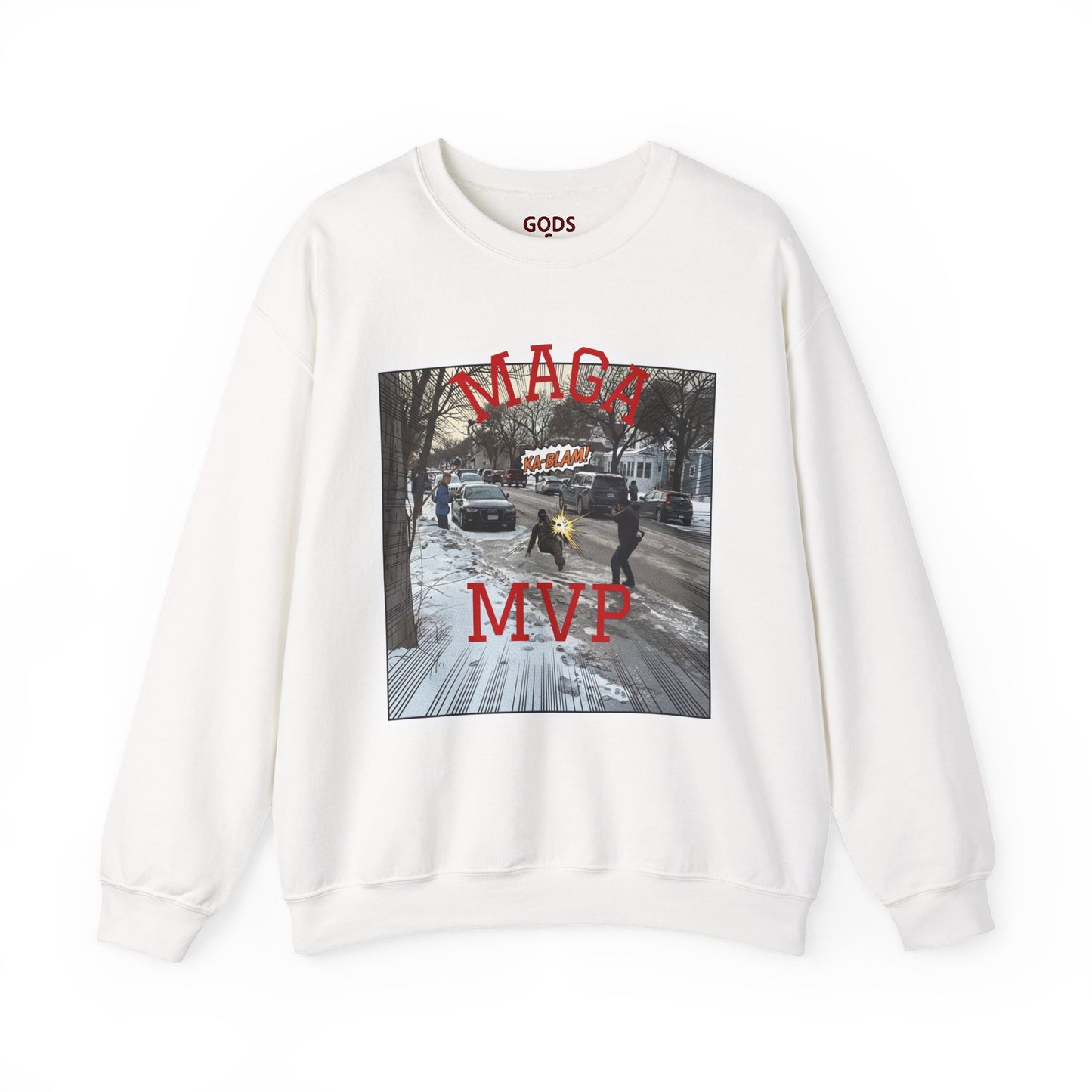 Crewneck Sweatshirt — "MAGA MVP" Graphic Winter Street Scene