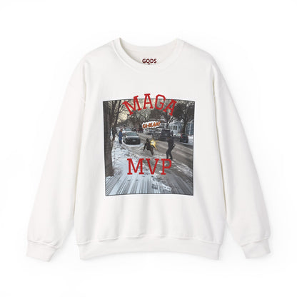 Crewneck Sweatshirt — "MAGA MVP" Graphic Winter Street Scene