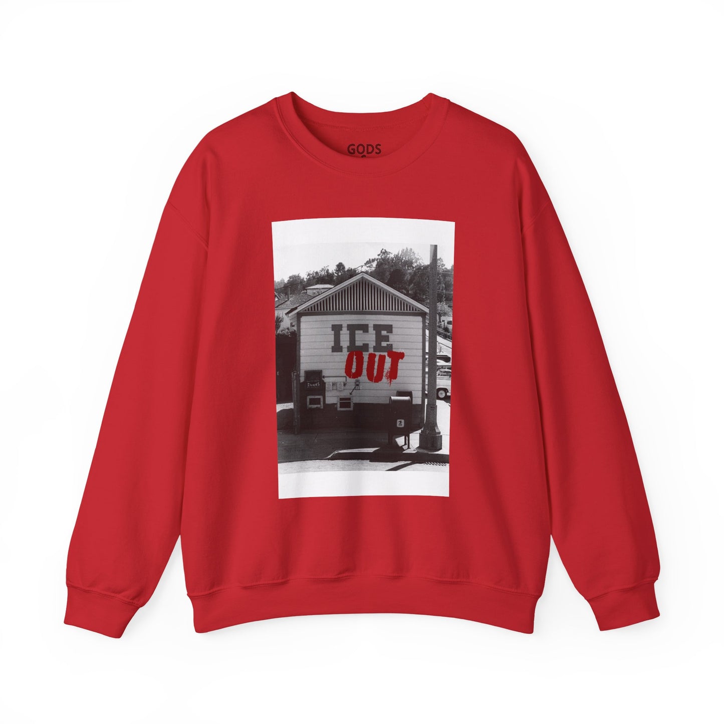 Crewneck Sweatshirt — 'ICE OUT' Retro Gas Station Photo Graphic