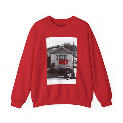 Crewneck Sweatshirt — 'ICE OUT' Retro Gas Station Photo Graphic