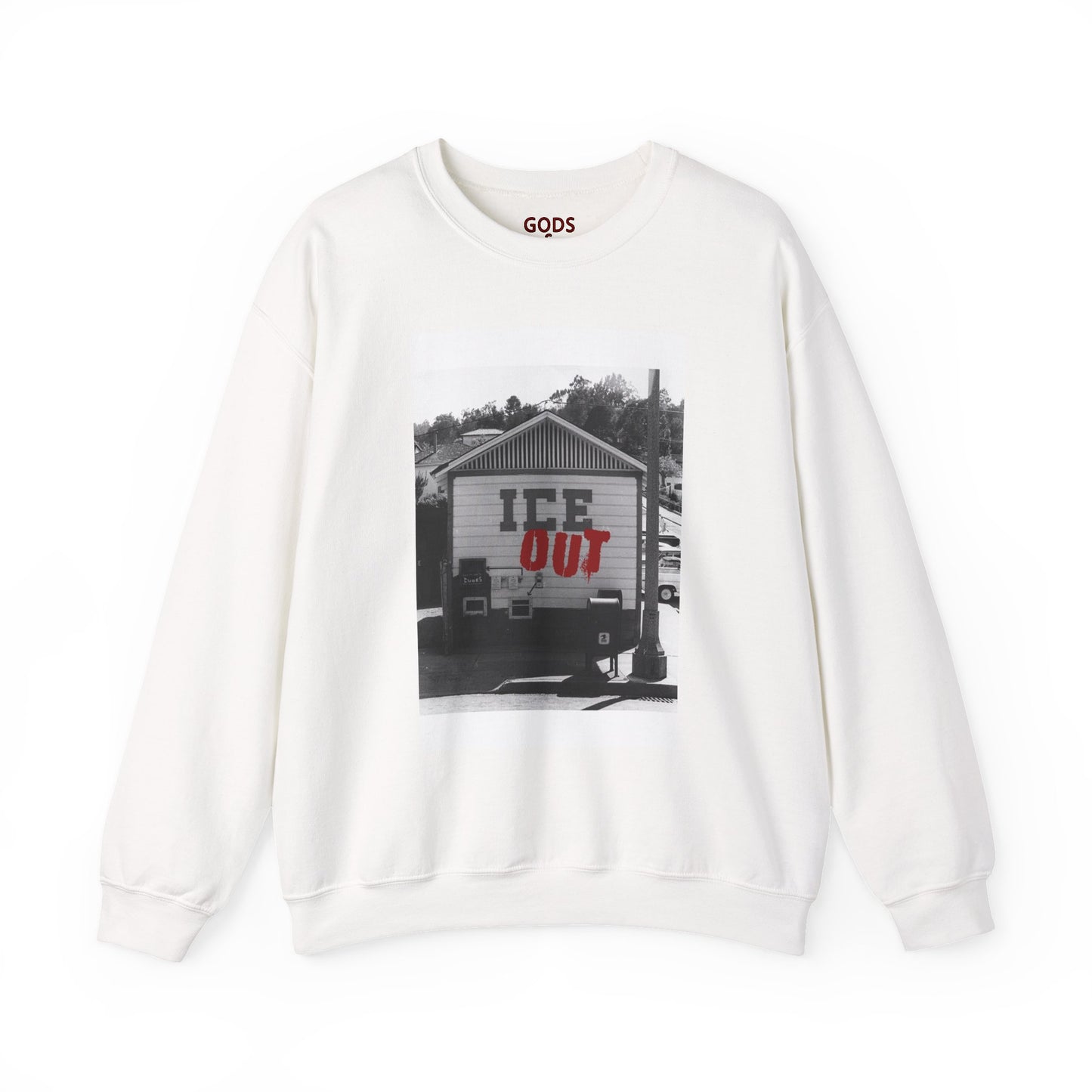 Crewneck Sweatshirt — 'ICE OUT' Retro Gas Station Photo Graphic