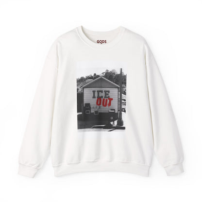 Crewneck Sweatshirt — 'ICE OUT' Retro Gas Station Photo Graphic