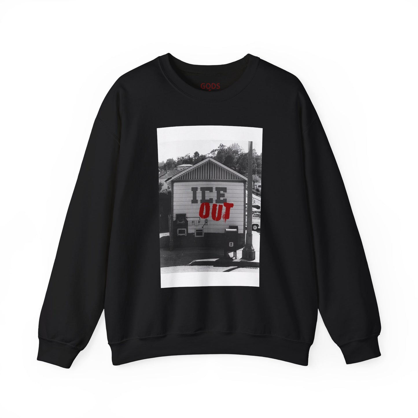 Crewneck Sweatshirt — 'ICE OUT' Retro Gas Station Photo Graphic