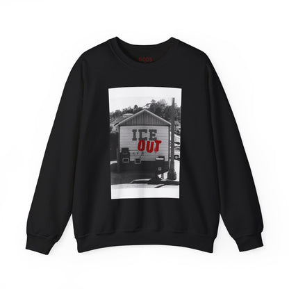 Crewneck Sweatshirt — 'ICE OUT' Retro Gas Station Photo Graphic