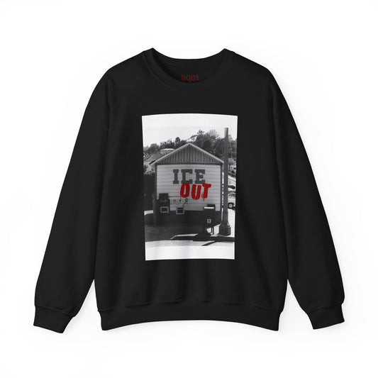 Crewneck Sweatshirt — 'ICE OUT' Retro Gas Station Photo Graphic