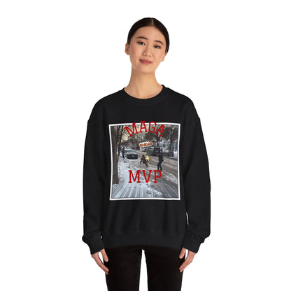 Crewneck Sweatshirt — "MAGA MVP" Graphic Winter Street Scene