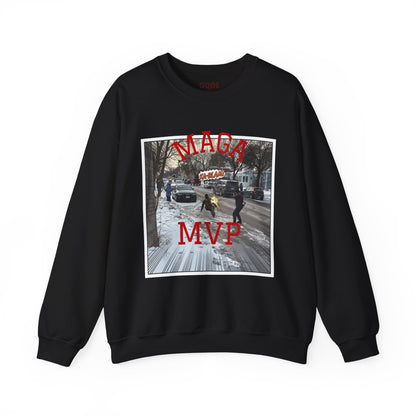 Crewneck Sweatshirt — "MAGA MVP" Graphic Winter Street Scene