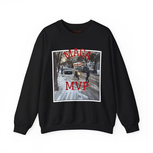 Crewneck Sweatshirt — "MAGA MVP" Graphic Winter Street Scene