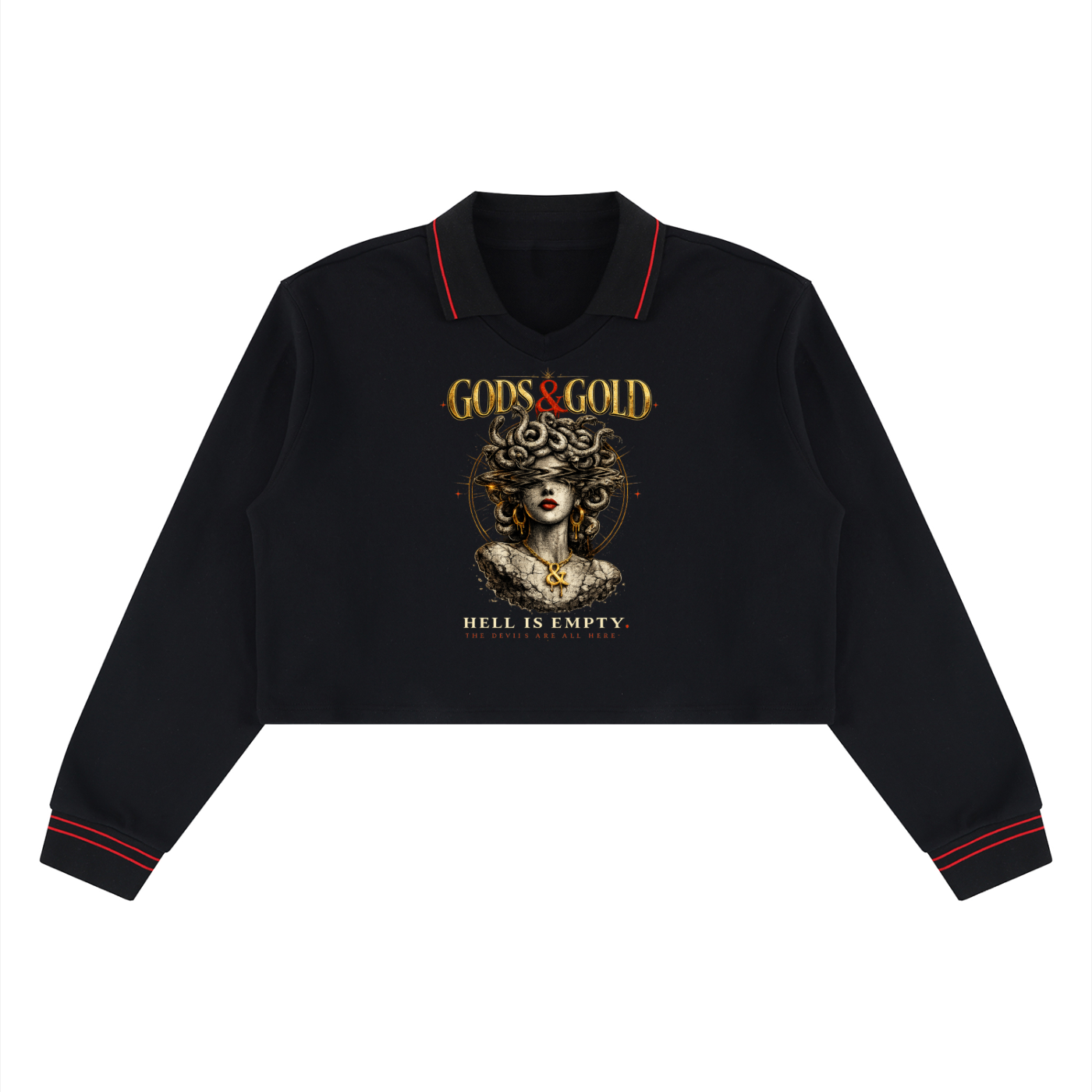 GOD,GODS,GOLD,WOMEN,STREETWEAR,CROP,PULLOVER,SWEATSHIRT,COLLARED,DARK,AESTHETIC,BOXY,FLEECE,TOP,SKATE,STREET,URBAN,HIP,HOP,SUPREME,KITH,ESSENTIALS,FEAR,EMO,ALT