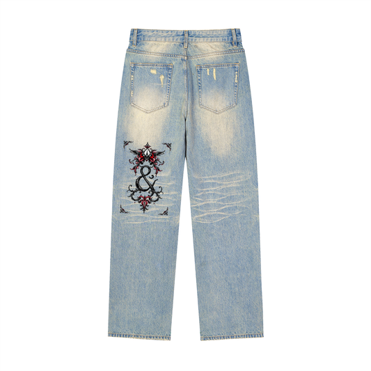 Sun Fade Raw Hem Denim Jeans