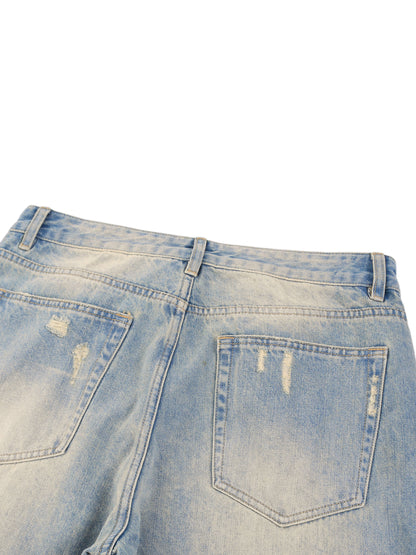 Sun Fade Raw Hem Denim Jeans